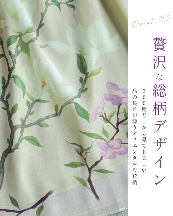 ふんわりリボンネックのアジアンな花画ブラウストップス