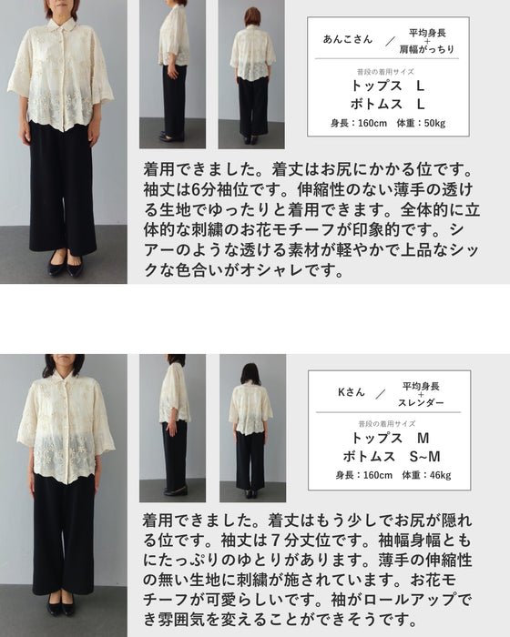 2wayスリーブの花びら浮かぶ柔らかシャツトップス