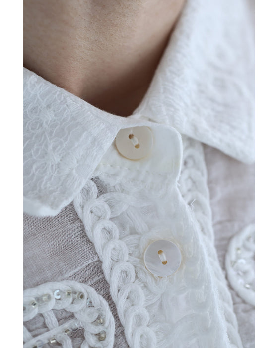 キラキラビーズの花刺繍シャツトップス