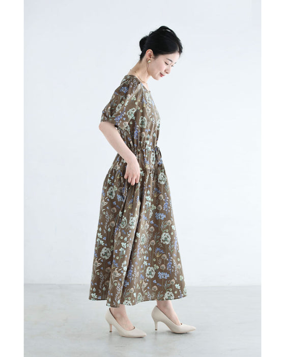 ありのまま美しい花のデッサン画ミディアムワンピース