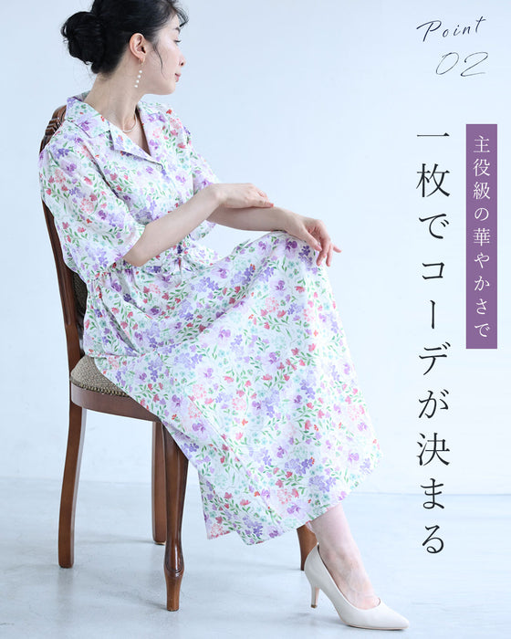 初夏に揺れる花のイングリッシュガーデンロングワンピース