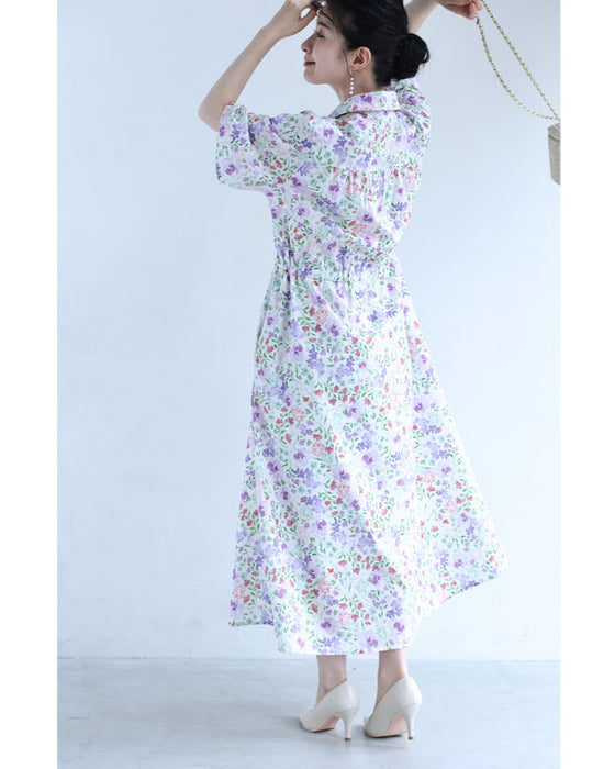 初夏に揺れる花のイングリッシュガーデンロングワンピース