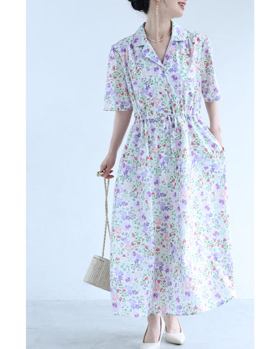 初夏に揺れる花のイングリッシュガーデンロングワンピース