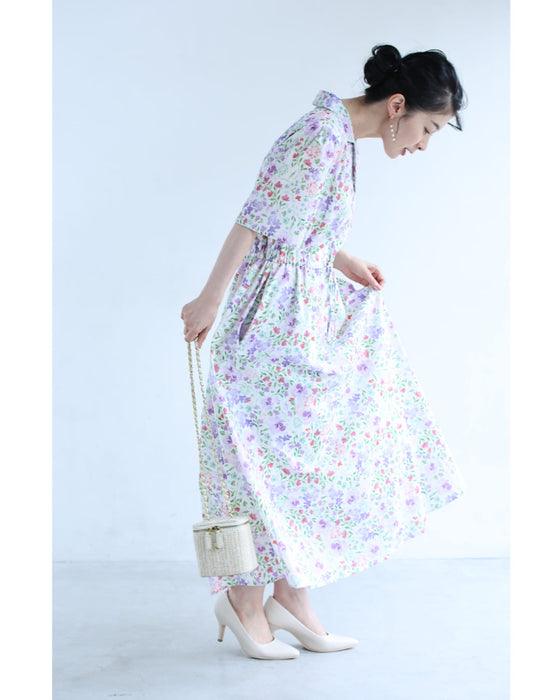 初夏に揺れる花のイングリッシュガーデンロングワンピース