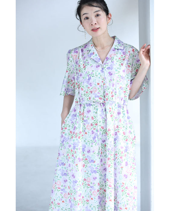 初夏に揺れる花のイングリッシュガーデンロングワンピース