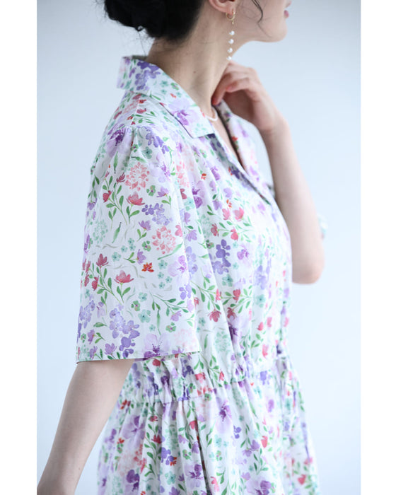 初夏に揺れる花のイングリッシュガーデンロングワンピース