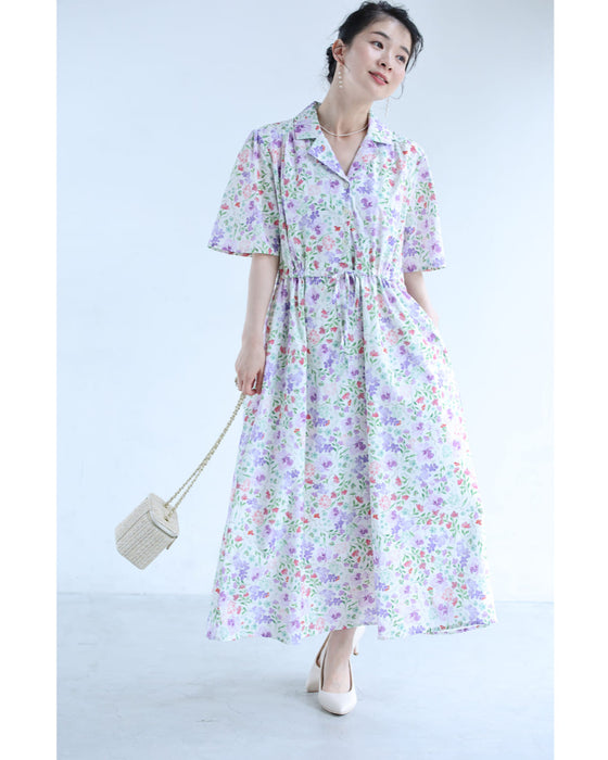 初夏に揺れる花のイングリッシュガーデンロングワンピース