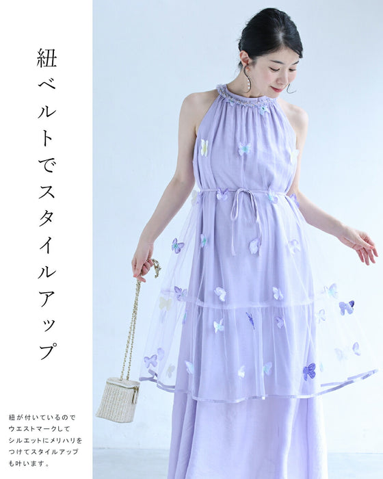 重なる蝶々ベールロングワンピース（紐ベルト付き）