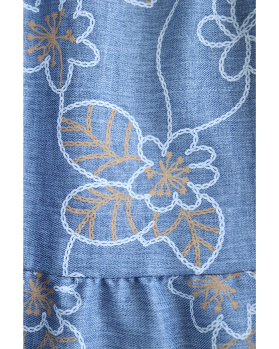 【予約商品】可愛いさ揺れる花刺繍風プリントロングワンピース（ベルト付き）