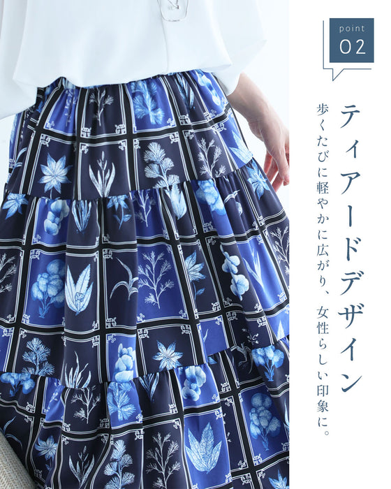 ボタニカルなカード柄ティアードロングスカート