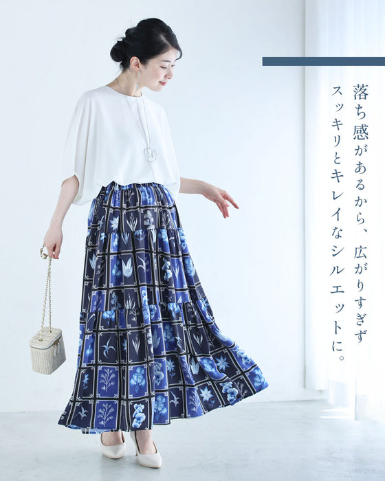 ボタニカルなカード柄ティアードロングスカート