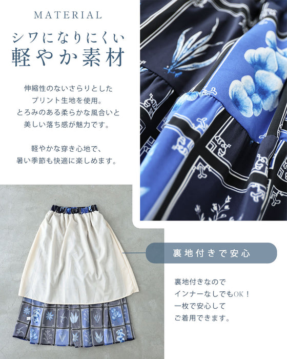 ボタニカルなカード柄ティアードロングスカート