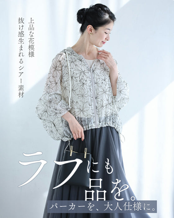 軽やかな花画シアーパーカー