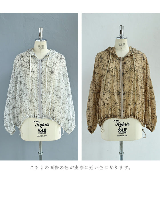 軽やかな花画シアーパーカー