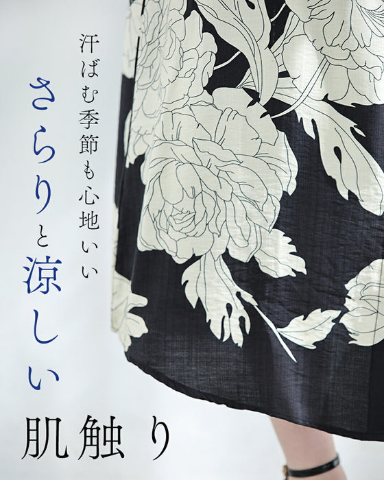 さらりと涼しい牡丹の花シャツミディアムワンピース