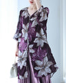 フロントスリットの優美な花柄シフォンチュニック