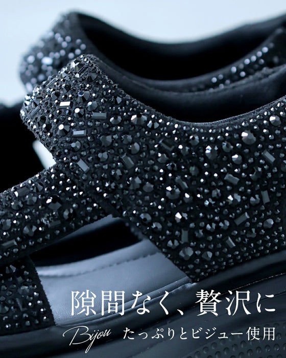 「宝石」煌めくビジューの厚底サンダル
