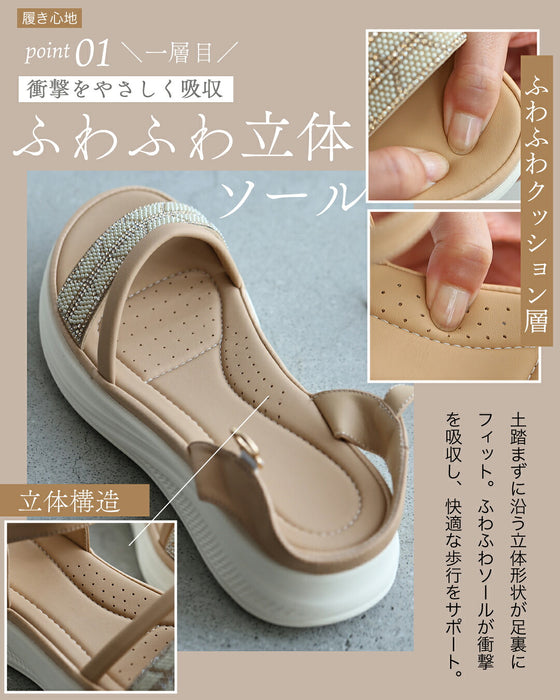 最高の履き心地 煌めくビジューサンダル