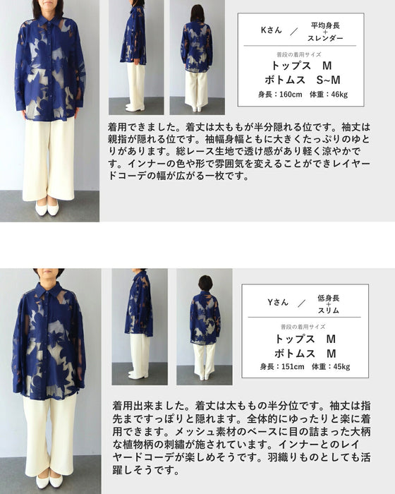 ボタニカルなメッシュシャツトップス