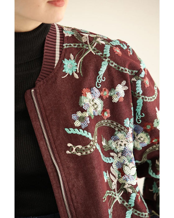 鮮やかなスパンコール画デニムブルゾン