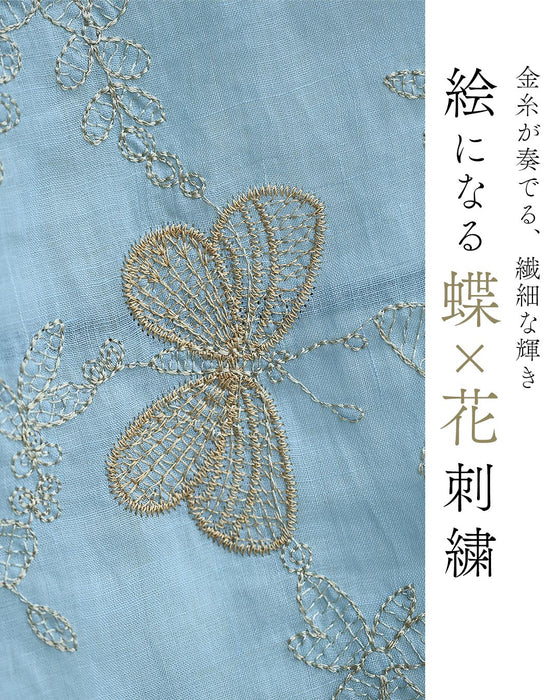 青空舞う蝶々刺繍エアリーブラウストップス