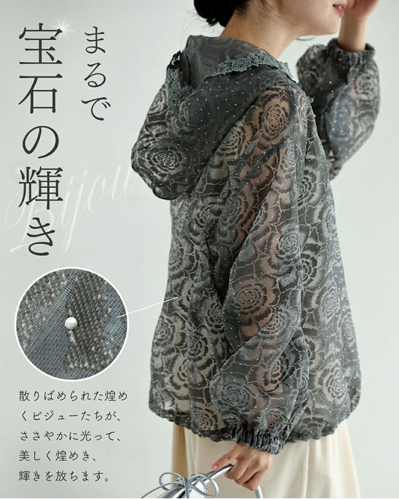 宝石ビジューのシアーパーカー