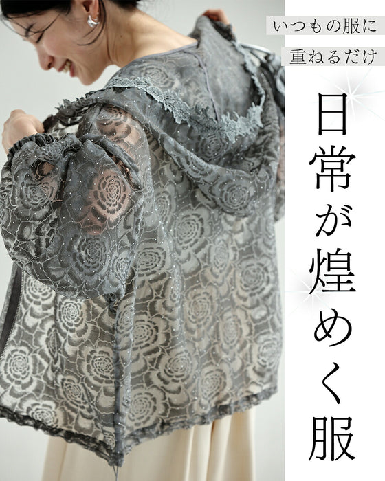 宝石ビジューのシアーパーカー