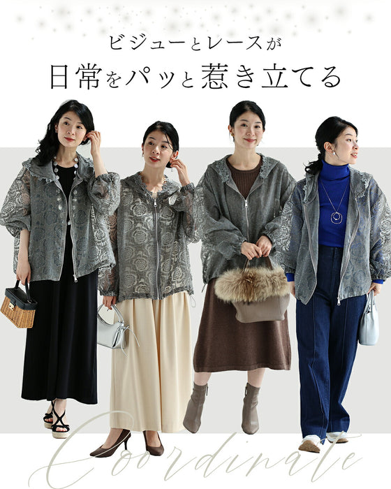 宝石ビジューのシアーパーカー