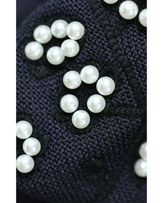 パールの花咲く刺繍ニット