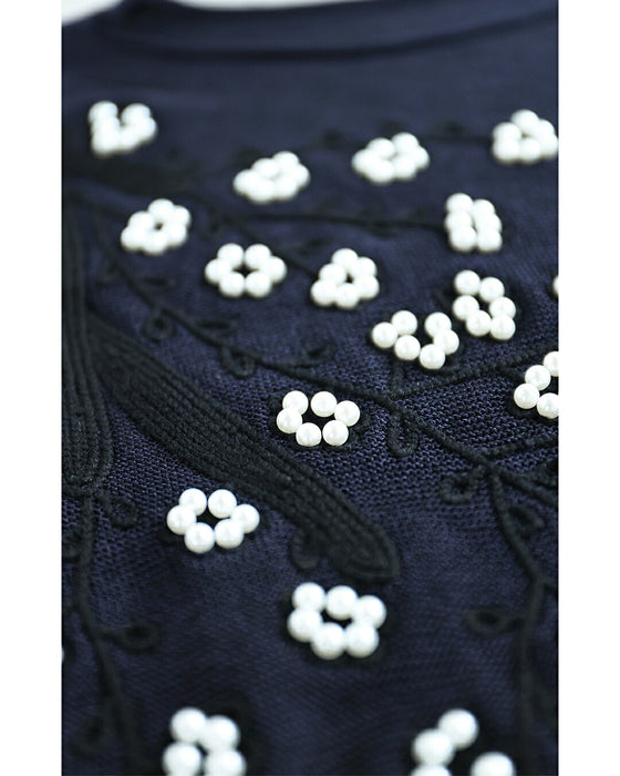 パールの花咲く刺繍ニット