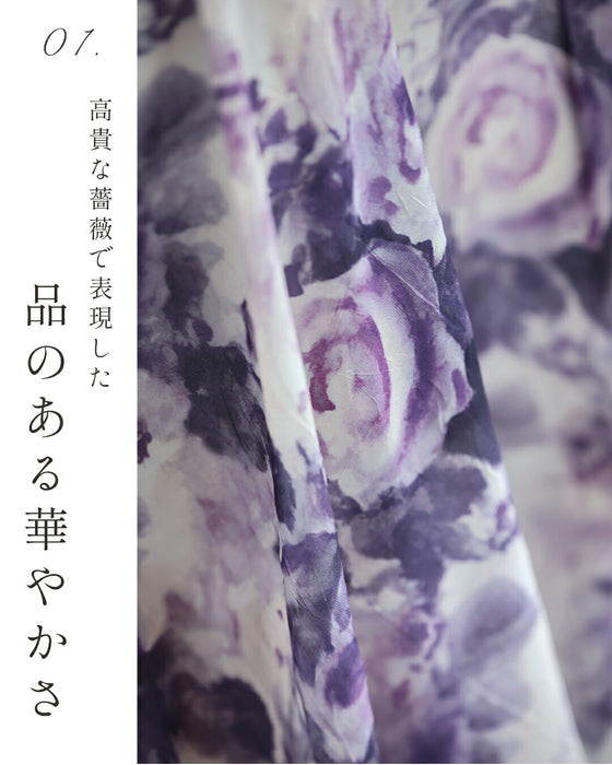 風に揺れる紫のバラ画ロングスカート