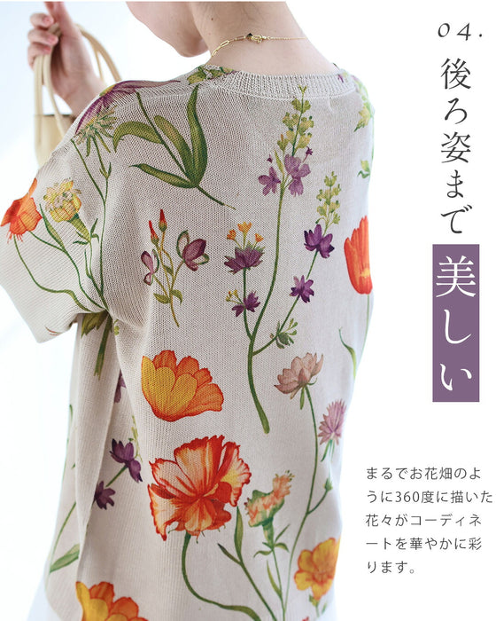 四季の花々を描くガーデンパーティーニットトップス