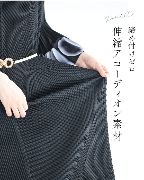 花びらディテールのフレア袖プリーツロングワンピース（ベルト付き）