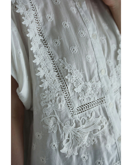 華やかレースのミニローズ刺繍シャツトップス