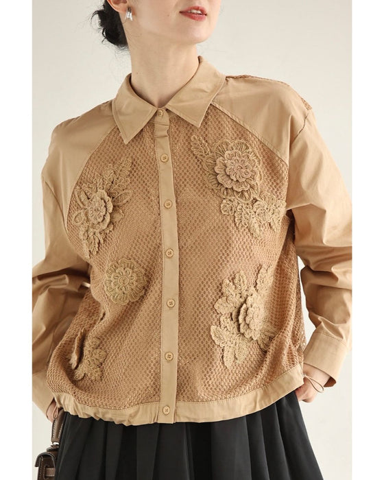 ニットの立体花デコレーションシャツトップス
