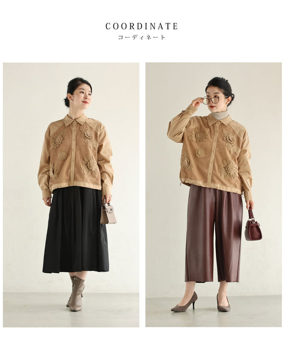 ニットの立体花デコレーションシャツトップス