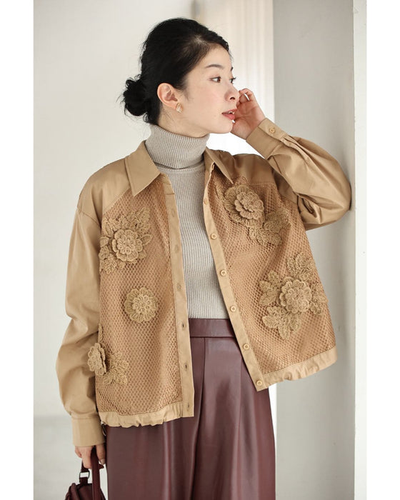 ニットの立体花デコレーションシャツトップス