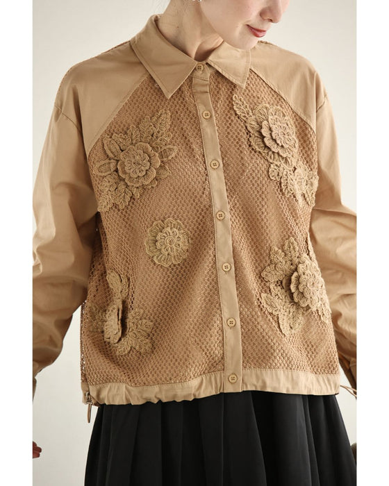 ニットの立体花デコレーションシャツトップス