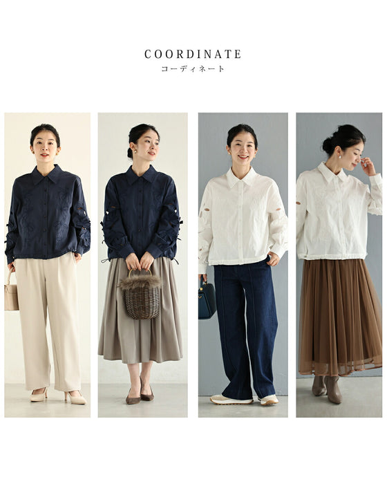 恋占いのおまじない花刺繍シャツトップス