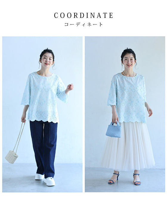小花咲くシャーベットブラウストップス