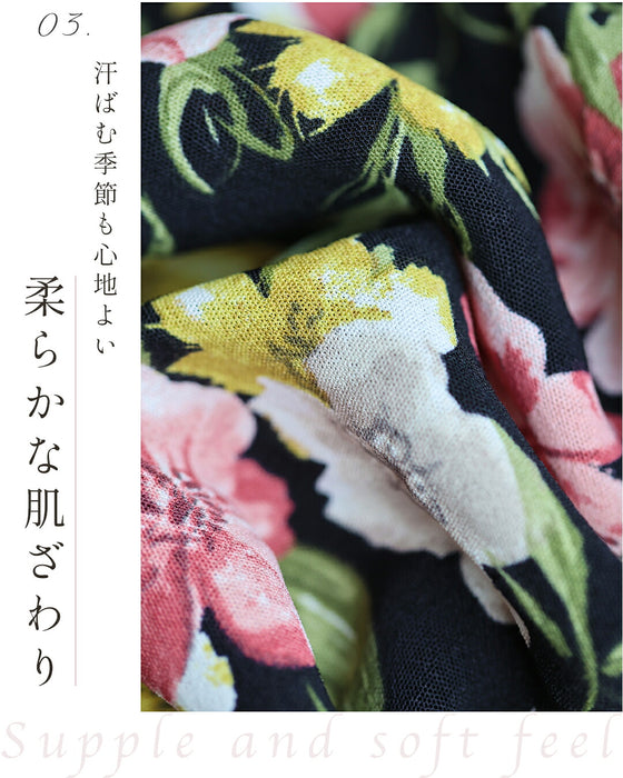 鮮やかな3色の水彩花画ロングワンピース