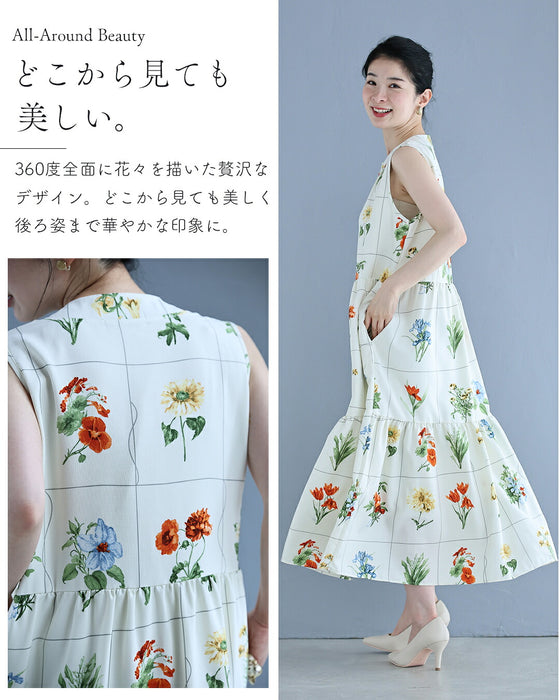 心ときめく花図鑑ロングワンピース（紐ベルト付き）