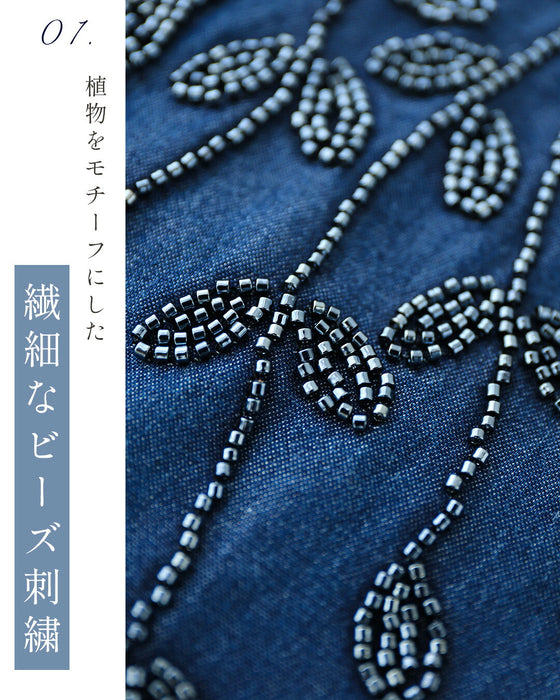 揺らめくリーフのビーズ刺繍ブラウストップス（紐ベルト付き）