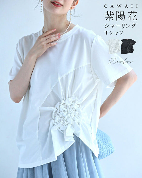 紫陽花シャーリングTシャツトップス