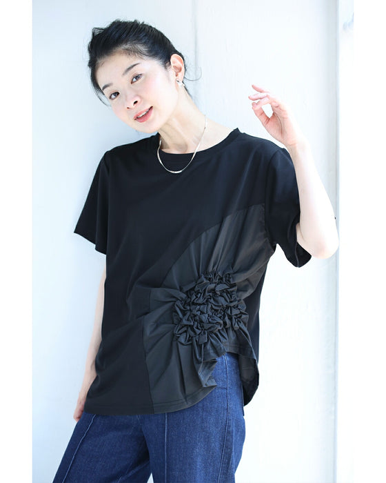 紫陽花シャーリングTシャツトップス