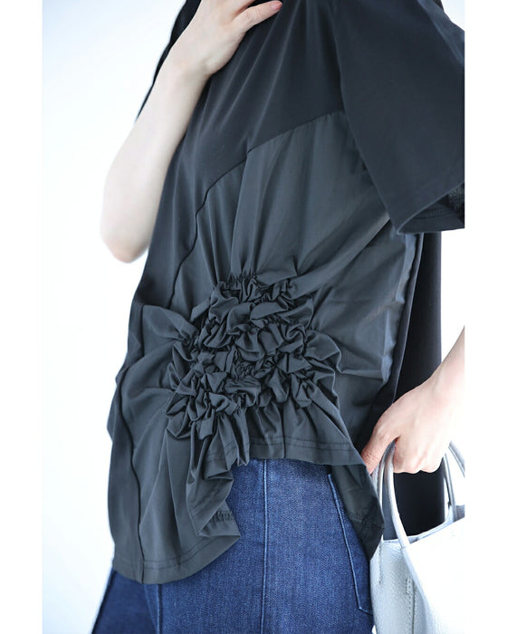 紫陽花シャーリングTシャツトップス