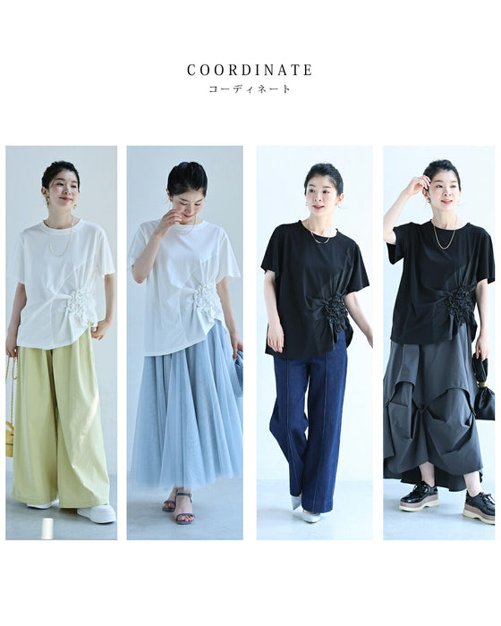 紫陽花シャーリングTシャツトップス