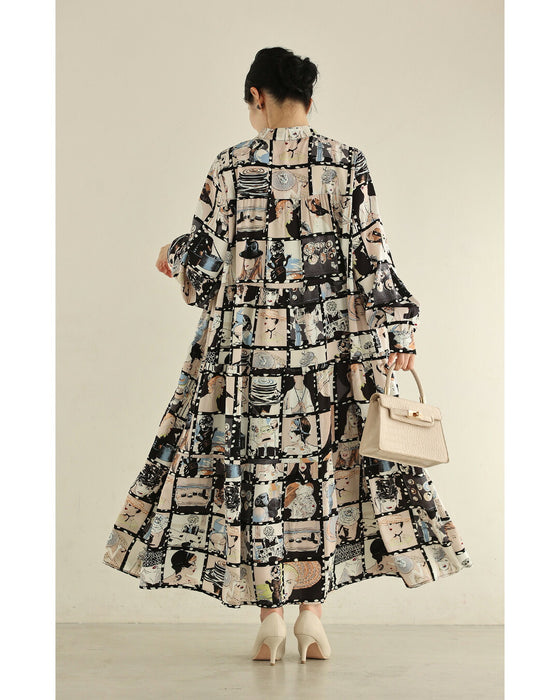 シネマの中のファッションアイコンロングワンピース（紐ベルト付き）