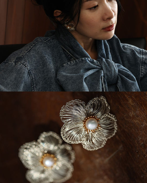【返品・交換不可】ワイヤーアートの梅の花ピアス