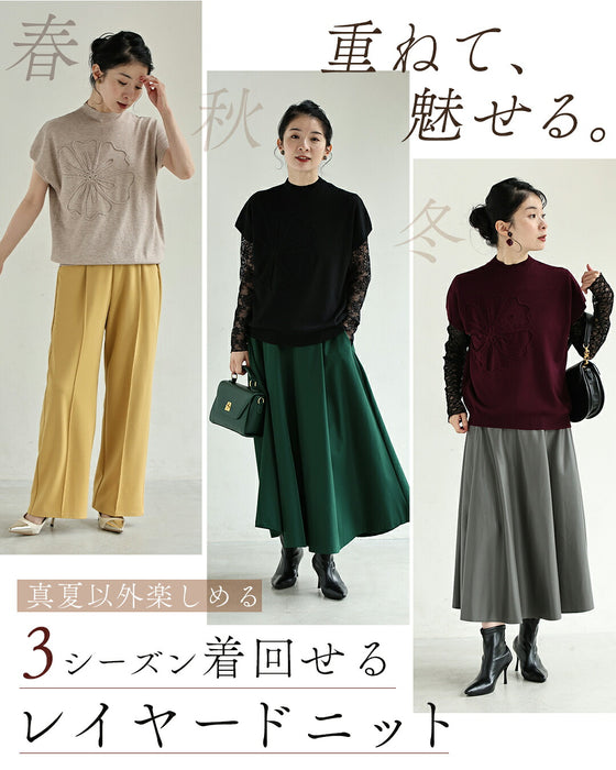 立体花のなめらかニットトップス